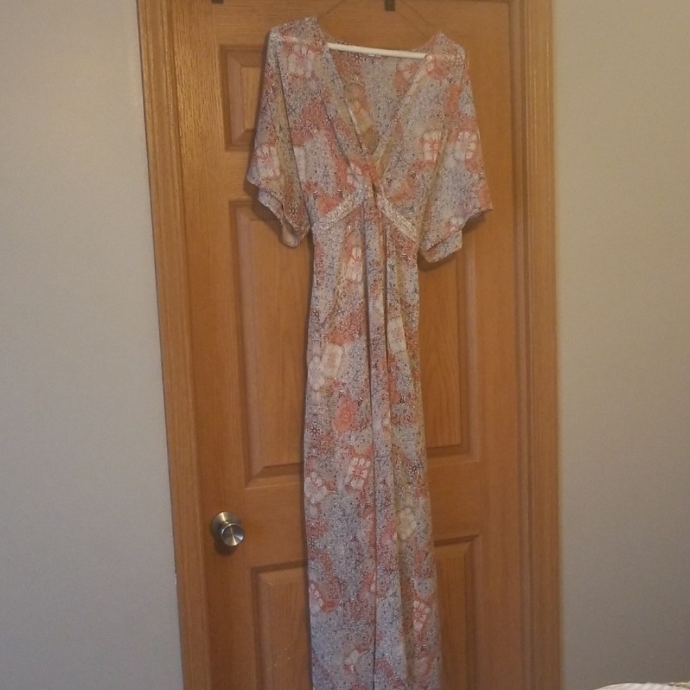 Shear maxi dress in a paisly floral print